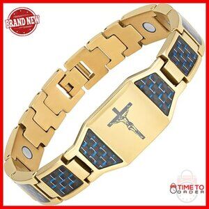 Men's Titanium Cross Bracelet with Crucifix, Magnetic, 8.5 Inch